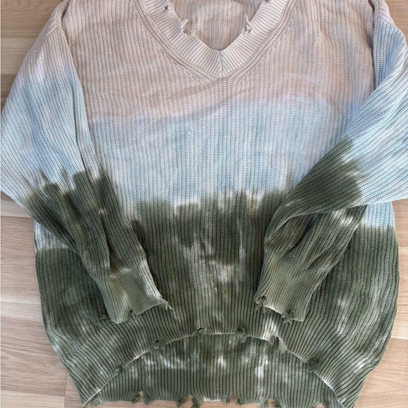 Young Fabulous & Broke V-Neck Sweater - Green and Blue - Picture 2 of 5